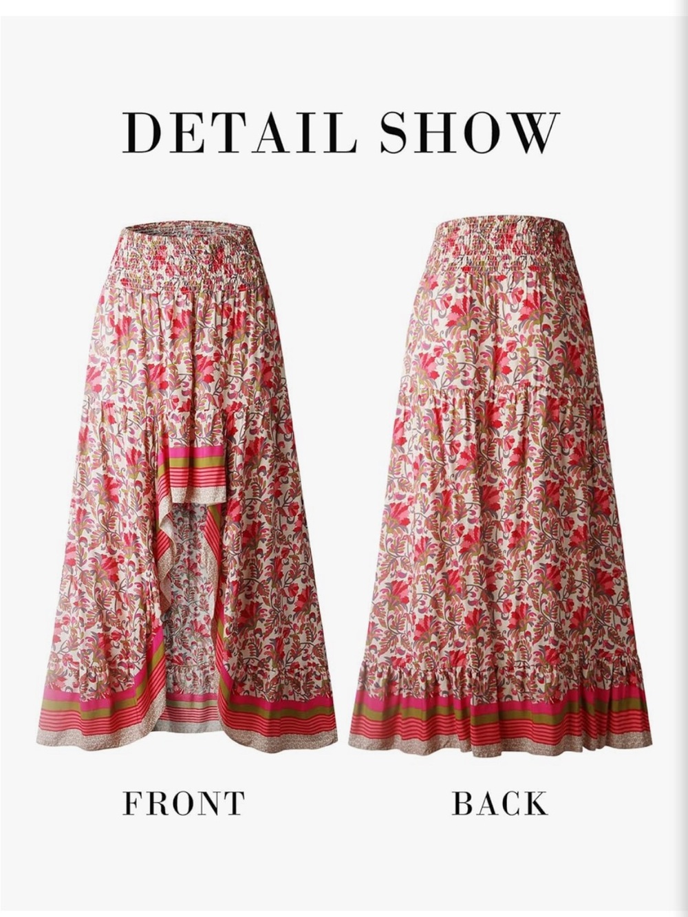 Bohemian Pink Floral High-Low Maxi Skirt - Picture 3 of 5